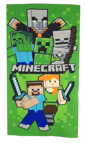 Theonoi Kinder - Handtuch Strandlaken Strandtuch Duschtuch Badetuch - 70 x 140 cm Mikrofaser (Minecraft grün) von Theonoi