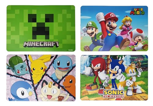 Theonoi Kinder Set Tischset Tischunterlagen Matte Platzdeckchen Essunterlage für Frühstück Mittagessen Schule Kunststoff abwaschbar Mädchen Junge (Gamer Gaming) von Theonoi