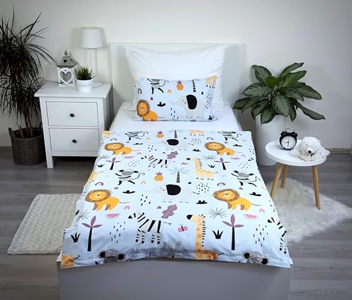 Theonoi Kinderbettwäsche Kleinkinder Bettwäsche Babybett komplett Set Bettbezug 100x135 & Kissenbezug 40x60 aus Baumwolle Öko-Tex Standard für Jungen und Mädchen (Tiere Safari Dschungel) von Theonoi