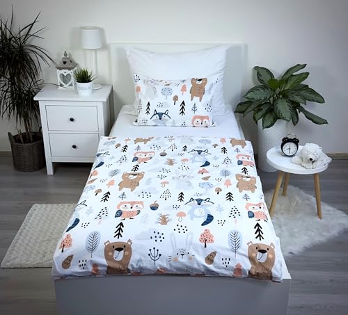 Theonoi Kinderbettwäsche Kleinkinder Bettwäsche Babybett komplett Set Bettbezug 100x135 & Kissenbezug 40x60 aus Baumwolle Öko-Tex Standard für Jungen und Mädchen (Wald Tiere) von Theonoi