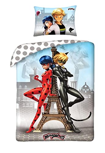 Theonoi Set 2 teilig Bettwäsche Bettbezug Wendebettwäsche 135x200 80x80 Baumwolle · Kinderbettwäsche für Mädchen und Jungen · Öko-Tex Standard 100 Deutsche Standardgröße Ladybug Cat Noir von Theonoi