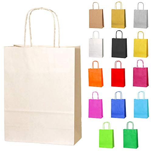 Thepaperbagstore 20 Creme Klein Partytüten aus Papier mit Henkeln – 18x22x8cm – Bunte Geschenktüten aus Papier für Kinder, Partys, Geburtstage, Hochzeiten, Süßwaren- und Einzelhandelsgeschäfte von Thepaperbagstore