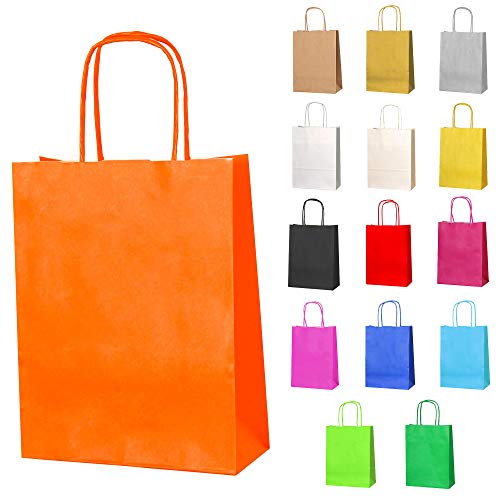 Thepaperbagstore 20 Papiertüten für Partys und Geschenke mit Griffen - Orange - 180x220x80mm von Thepaperbagstore