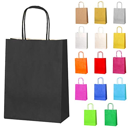 Thepaperbagstore 5 Papiertüten für Partys und Geschenke mit Griffen - Schwarz - 180x220x80mm von Thepaperbagstore