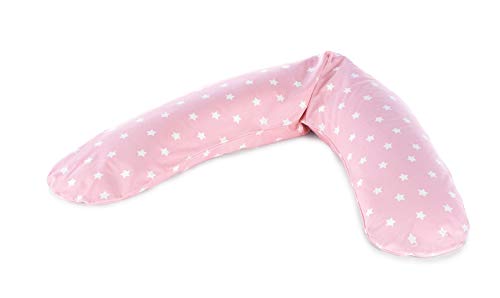 Theraline Komfort Stillkissen | gefüllt mit sandfeinen Perlen | inkl. Außenbezug Big Stars rosa | 180 cm von Theraline