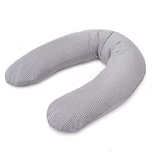 Theraline Stillkissen & Schwangerschaftskissen Dodo Pillow Premium - 180 cm inkl. Bezug aus Baumwolle - Leise und feine Perlen, schadstoffgeprüft, maschinenwaschbar - Punkte Grau von Theraline