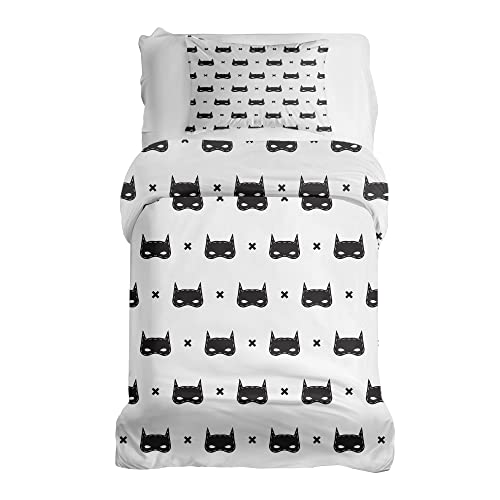 TherapieWelt Bettwäsche Kinder Set - Deckenezug Bezug aus Baumwolle mit Reißverschluss Bettbezug 100x135cm und Kissenbezug 40x80cm für Kinder/Jugendliche Maske Batman schwarz von TherapieWelt