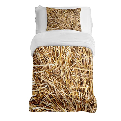 TherapieWelt Bettwäsche aus Atmungsaktive Baumwolle 2 teilig Set für Bett Schlafzimmer Deckenbezug mit Reißverschluss Bettbezug 135x200cm und Kissenbezug 80x80cm Heu Stroh gelb braun von TherapieWelt