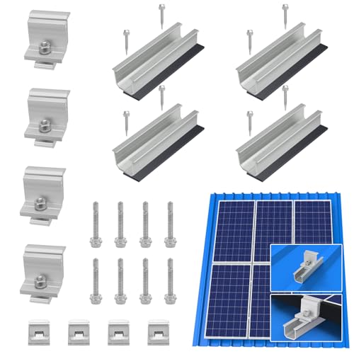 Therlan Photovoltaik Halterung Solarmodul Halterung Blechdach Für 1 Module Dicke 30-45mm Verstellbar, Trapezblech Flachdach Montage PV Befestigung Solarmodul 12CM, Alu Solarpanel Halterung Blechdach von Therlan