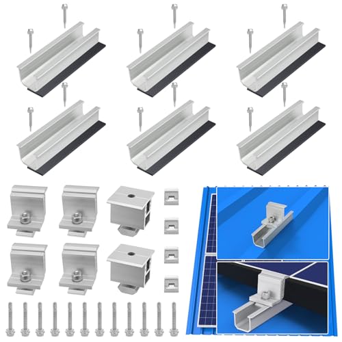 Therlan Solarmodul Halterung Flachdach, Für 2 Module Dicke 30-45MM, Verstellbare Klemme, Alu Photovoltaik Montageschiene 12CM, Flachdach PV Befestigung Halterung Solarpanel für Blechdach Trapezdach von Therlan