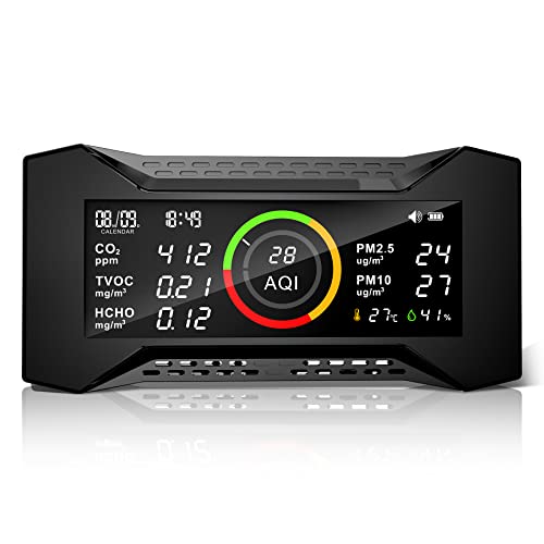 Therm La Mode 9-in-1 Luftqualität Messgerät, CO2 Messgerät Raumluft mit TVOC PM2.5 PM10 AQI HCHO Temperatur Luftfeuchtigkeit, Formaldehyd Messgerät, Schadstoff Messgerät mit NDIR-Sensor von Therm La Mode