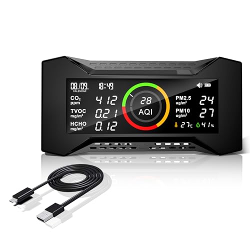 Therm La Mode CF-20 Luftqualität Messgerät mit Datenbericht für CO2 TVOC PM2.5 PM10 AQI HCHO, Temperatur, Luftfeuchtigkeit, Luftqualitätsmonitor mit Audioalarm, CO2 Messgerät für Zuhause, Schule von Therm La Mode