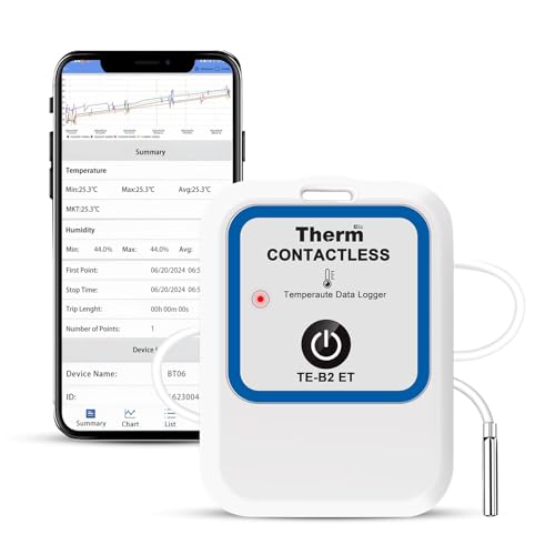ThermElc TE-B2 ET Bluetooth Kabelloser Temperatur Datenlogger mit externer Sonde, PDF-CSV-Bericht, Vergleich von Daten mehrerer Geräte, Überwachung von Kühl- und Gefrierlagern ThermElc TE-B2 ET Bluetooth Kabelloser Temperatur Datenlogger mit externer Sonde, PDF-CSV-Bericht, Vergleich von Daten mehrerer Geräte, Überwachung von Kühl- und Gefrierlagern von Therm La Mode