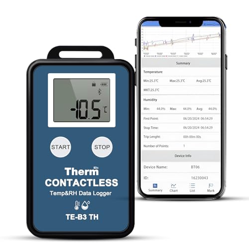 ThermElc TE-B3 TH Bluetooth Temperatur Feuchtigkeits Datenlogger mit LCD-Display, ±0,3℃ Genauigkeit, automatischem PDF-CSV-Bericht, Vergleich von Daten mehrerer Geräte, 32000 Aufzeichnungspunkte von Therm La Mode
