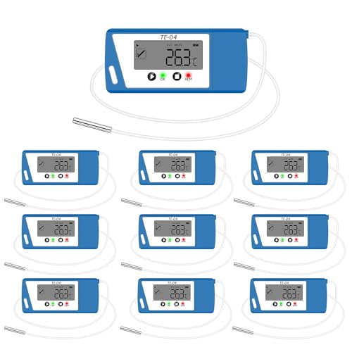 ThermElc TE-04 ET Temperatur logger mit externem Sensor, PDF & EXCEL Bericht, USB Datenlogger Big Screen, LED Alarm, 35000 Messungen, wasserdicht, kalibriert für Labor/Kühlschrank (TE-04 ET 10pcs) von Therm La Mode