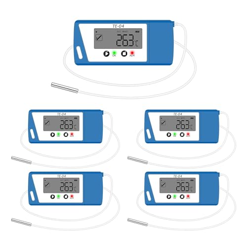 ThermElc TE-04 ET Temperatur logger mit externem Sensor, PDF & EXCEL Bericht, USB Datenlogger Big Screen, LED Alarm, 35000 Messungen, wasserdicht, kalibriert für Labor/Kühlschrank (TE-04 ET 5pcs) von Therm La Mode