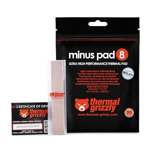 Thermal Grizzly - Minus Pad 8 (120x20x3,0mm) - elektrisch Nicht leitendes Wärmeleitpad, hohe Wärmeleitfähigkeit und Komprimierbarkeit für SSDs, GPUs, Konsolen und Elektronik von Thermal Grizzly