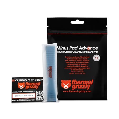 Thermal Grizzly Minus Pad Advance – 4er-Pack Wärmeleitpad, 120 x 20 x 1,0 mm, elektrisch nicht leitend, hohe Wärmeleitfähigkeit und Komprimierbarkeit für SSDs, GPUs und Elektronik von Thermal Grizzly