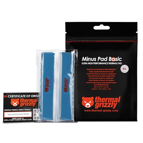 Thermal Grizzly Minus Pad Basic – 4er-Pack Wärmeleitpad, 120 x 20 x 3,0 mm, elektrisch nicht leitend, hohe Wärmeleitfähigkeit und Komprimierbarkeit für SSDs, GPUs und Elektronik von Thermal Grizzly