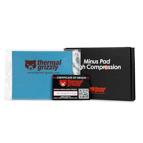 Thermal Grizzly Minus Pad Hohe Kompression, 120 x 100 x 5,0 mm, 2er-Pack, Thermo-Schnittstellen-Pad, elektrisch nicht leitend, hohe Wärmeleitfähigkeit und hohe Komprimierbarkeit für SSDs, GPUs und von Thermal Grizzly