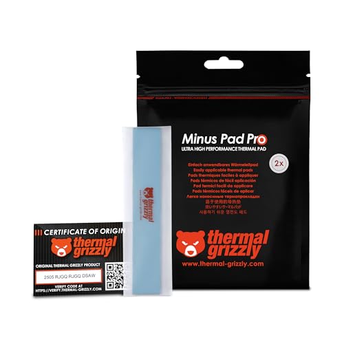 Thermal Grizzly Minus Pad Pro – 2er-Pack Wärmeleitpad, 120 x 20 x 2,0 mm, elektrisch nicht leitend, hohe Wärmeleitfähigkeit und Komprimierbarkeit für SSDs, GPUs und Elektronik Thermal Grizzly Minus Pad Pro – 2er-Pack Wärmeleitpad, 120 x 20 x 2,0 mm, elektrisch nicht leitend, hohe Wärmeleitfähigkeit und Komprimierbarkeit für SSDs, GPUs und Elektronik von Thermal Grizzly