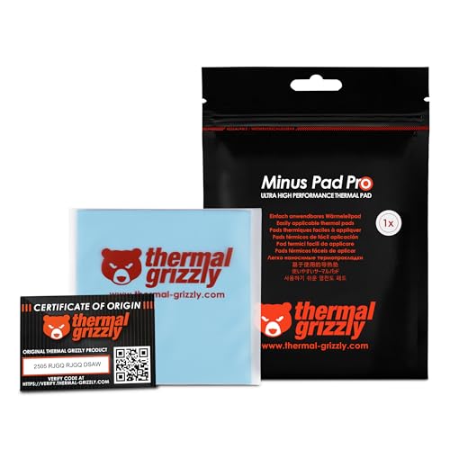 Thermal Grizzly Minus Pad Pro – Thermal Interface Pad, 100 x 100 x 2,0 mm, elektrisch nicht leitend, hohe Wärmeleitfähigkeit und Komprimierbarkeit für SSDs, GPUs und Elektronik von Thermal Grizzly
