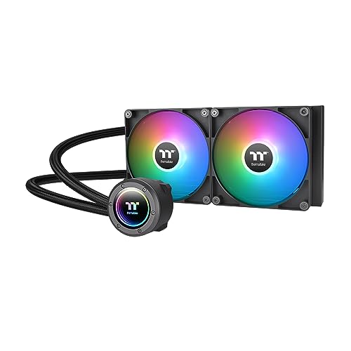Thermaltake TH280 ARGB Sync V2 CPU-Flüssigkeitskühler/AlO Flüssigkeitskühlung/Lüfter 140 mm x 2/PWM 500~2000 U/min/Spiegel Waterblock/MB ARGB Sync Control, CL-W375-PL14SW-A, Schwarz von Thermaltake