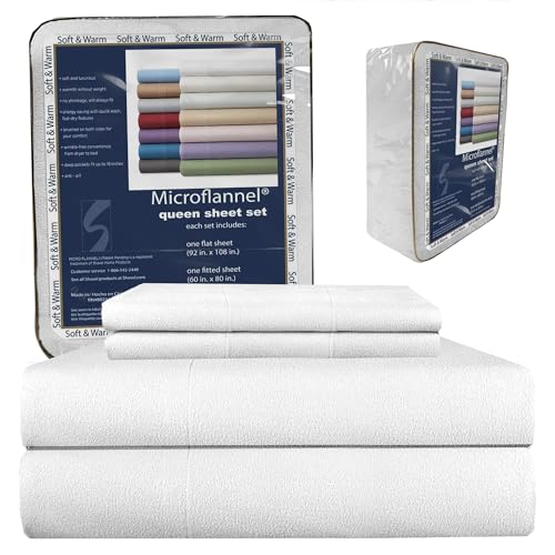 Thermee Micro Flannel Queen-Size-Bettlaken-Set, maschinenwaschbar und trocknergeeignet, kein Pilling, mit tiefer Tasche und Kissenbezügen, Schnee Thermee Micro Flannel Queen-Size-Bettlaken-Set, maschinenwaschbar und trocknergeeignet, kein Pilling, mit tiefer Tasche und Kissenbezügen, Schnee von Thermee