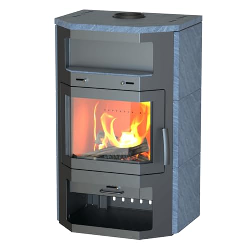 Kaminofen Bali Max – Kompaktes Design prismatische Sichtscheibe 8 kW Leistung BImSchV Stufe 2 Specksteinverkleidung 81% Wirkungsgrad von Thermia