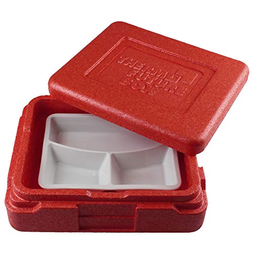 Thermo Future Box |Thermo Mini Menü Lunch Box rot|Lunchbox Set mit 3-geteilter Porzellanschale und Silikondeckel blau| Menübox mit Porzellan | Expandiertes Polypropylen | 3L von Thermo Future Box