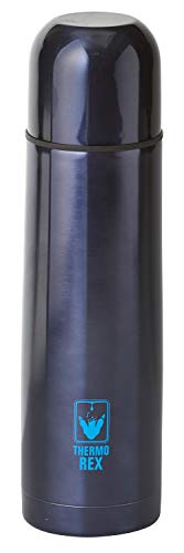 Thermo Rex Isolierflasche 750 ml Edelstahl | Thermokanne mit Becher Dunkelblau | Druckknopf-System | Ideal für unterwegs- Travel Mug | Thermoflasche BPA frei von Thermo Rex