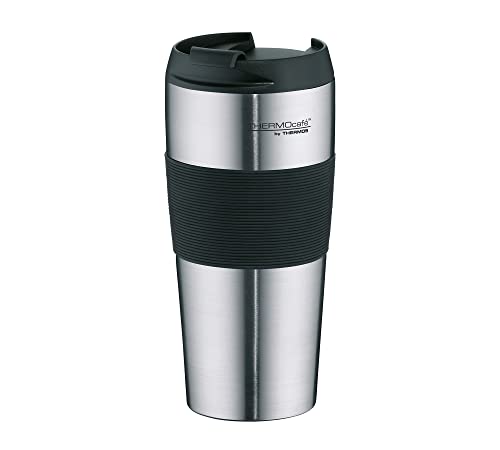 THERMOcafé by THERMOS TC THERMO PRO 0,40l, stainless steel mat, Kaffeebecher to Go Thermo aus Edelstahl, 4h heiß & 8h kalt, schwappsicher mit Grip Zone für Uni, Schule, Büro von THERMOcafé by THERMOS
