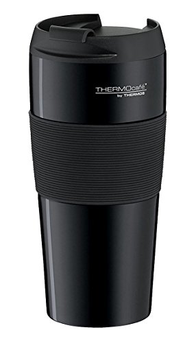 THERMOcafé by THERMOS TC THERMO PRO 0,40l, charcoal black mat, Kaffeebecher to Go Thermo aus Edelstahl, 4h heiß & 8h kalt, schwappsicher mit Grip Zone für Uni, Schule, Büro von THERMOcafé by THERMOS