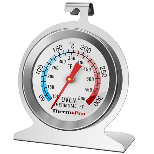 ThermoPro Backofenthermometer Analog Ofenthermometer aus Edelstahl Kochthermometer für Backofen Thermometer Kochen Innen Küchenthermometer mit großem Zifferblatt Silber AOT200 von ThermoPro