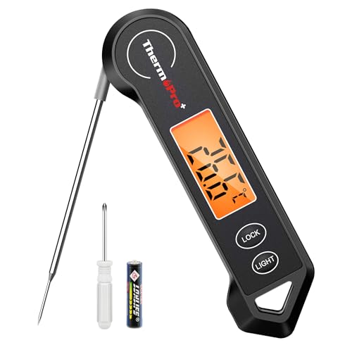 ThermoPro Fleischthermometer Digitaler Grillthermometer Faltbares Bratenthermometer Thermometer Kochen für Flüssigkeit Milch Steak Küchenthermometer Schwarz von ThermoPro