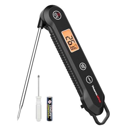 ThermoPro TP03H IPX6 Wasserdicht Fleischthermometer 0.5°C Präzise Grillthermometer 3s Schnelle Reaktion Faltbares Küchenthermometer für BBQ, Braten, Grill und Getränken Schwarz von ThermoPro