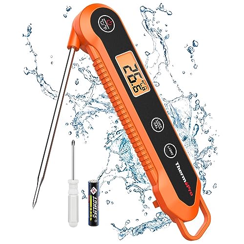 ThermoPro TP03HEU IPX6 Wasserdicht Fleischthermometer 0.5°C Präzise Grillthermometer 3s Schnelle Reaktion Faltbares Küchenthermometer für BBQ, Braten, Grill und Getränken von ThermoPro