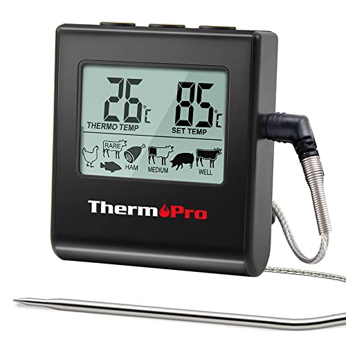 ThermoPro TP16 Fleischthermometer Grillthermometer digital Bratenthermometer Ofenthermometer Thermometer Küchen mit Timer für BBQ, Grill, Smoker Schwarz von ThermoPro