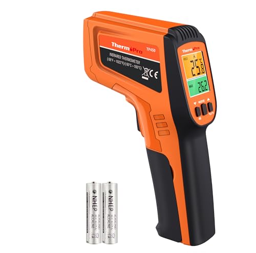 ThermoPro TP450 Doppel-Laser Infrarot-Thermometer Laser Temperaturmessgerät -50°C ~ 550°C (NICHT für Mensch) Messfleckverhältnis 16:1 MAX/MIN/AVG-Messwerte Ideal für Pizzaofen, Bodentemperatur von ThermoPro