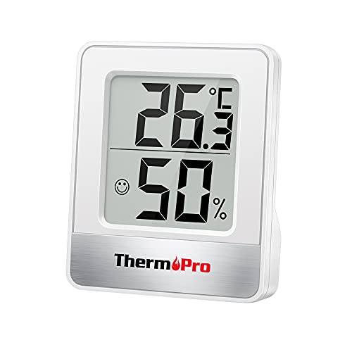 ThermoPro TP49 digitales Mini Thermo-Hygrometer Thermometer Hygrometer innen Temperatur und Luftfeuchtigkeitmessgerät mit Smiley-Indikator für Gewächshaus, Wohnzimmer, weiß von ThermoPro