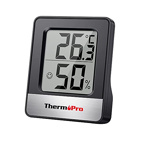 ThermoPro TP49B digitales Mini Thermo-Hygrometer Thermometer Hygrometer innen Temperatur und Luftfeuchtigkeitmessgerät mit Smiley-Indikator für Raumklimakontrolle, Schwarz von ThermoPro