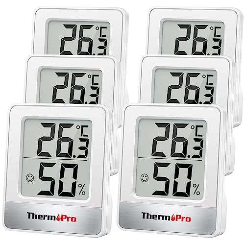 ThermoPro TP49-6 Kleines digitales Hygrometer, Innenthermometer, Raumthermometer, Temperaturmonitor und Feuchtigkeitsmesser für den Komfort des Büros zu Hause, Reptilienthermometer, 6 Stück von ThermoPro