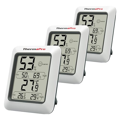 ThermoPro TP50-3 digitales Hygrometer Innen Thermometer Raumthermometer mit Aufzeichnung und Raumklima-Indikator für Raumklimakontrolle Klima Monitor von ThermoPro