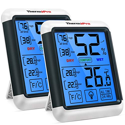 ThermoPro TP55 digitales Thermo-Hygrometer Innen Thermometer Hygrometer Temperatur- und Luftfeuchtigkeitmessgerät mit Indikator 2er Set für Raumklimakontrolle von ThermoPro