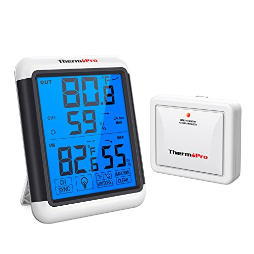 ThermoPro TP65 Funk Thermo-Hygrometer Digitales Thermometer Hygrometer Klima-Monitor Funkwetterstation mit Funk-Außensensor, Reichweite max bis zu 150m von ThermoPro