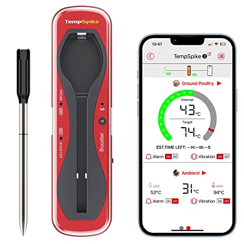 ThermoPro TempSpike Fleischthermometer Kabellos 150m Bluetooth Grillthermometer IP67 Meat Thermometer Bratenthermometer für Backofen Grill Smoker Rotisserie Airfryer Sicher im Geschirrspüler von ThermoPro