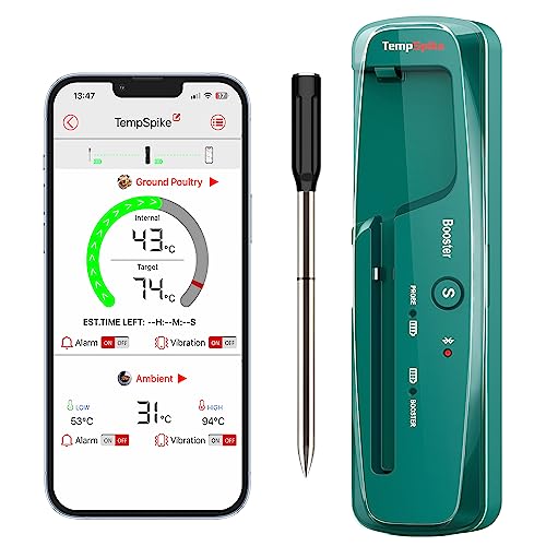 ThermoPro TempSpike Fleischthermometer Kabellos Grillthermometer Bluetooth IP67 Kerntemperaturmesser TP961C 150m Bratenthermometer für Backofen, Grill, Rotisserie, Sicher im Geschirrspüler von ThermoPro