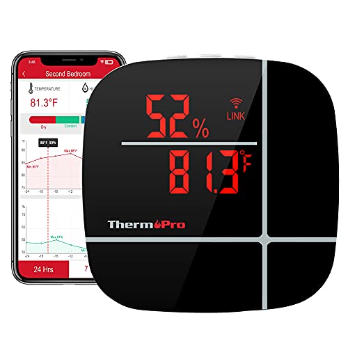 ThermoPro WiFi Thermometer Hygrometer TP90, WiFi Temperatursensor Luftfeuchtigkeitsmesser mit App, Wiederaufladbarer Smart Temperatur Luftfeuchtigkeitsmonitor mit Verlaufsdaten, Kabelloses von ThermoPro