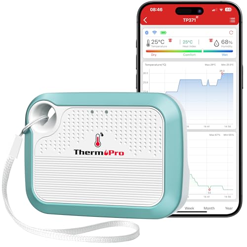 ThermoPro Wlan Hygrometer Thermometer Innen Wiederaufladbares Temperatur-Luftfeuchtigkeitsmesser mit App-Warnungen und Datenspeicher-export WiFi Raumthermometer für Gewächshaus Weinkeller von ThermoPro