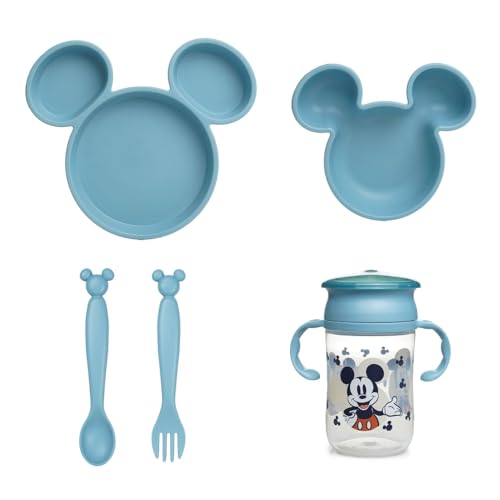 Disney Mickey Kindergeschirr-Set – unterteilter Teller – Schüssel – Löffel – Gabel und Tasse 360° – lustiges und praktisches Design für Baby-Mahlzeiten von Thermobaby